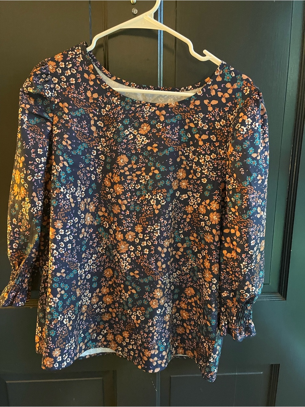 Women’s Navy Floral Blouse with Puff Sleeves